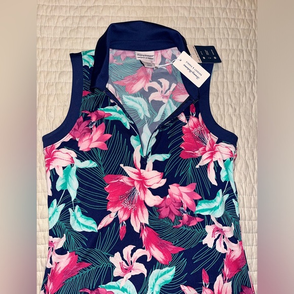 Tommy Bahama Racquet & Paddle Collared Sleeveless Too with Quarter Zip Size XS - Picture 2 of 4